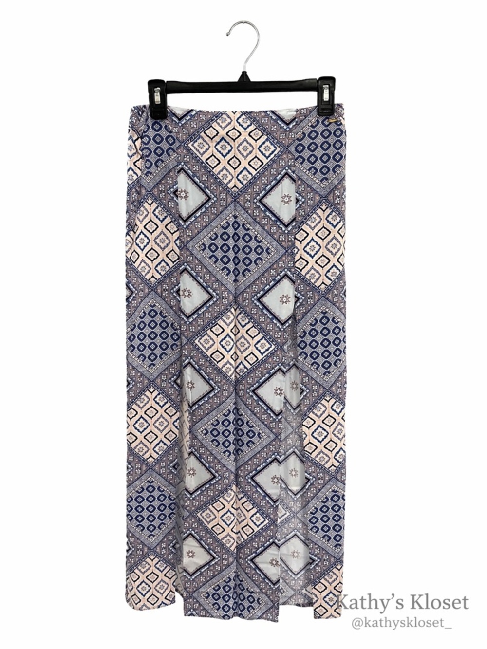 Guess Blue and Cream Printed Maxi Skirt